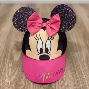 Girls Youth Minnie Mouse Baseball Hat w/ Ears Sparkly Bow Cap One Size Fits Most
